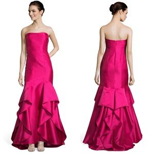 ADRIANNA PAPELL GERANIUM PINK STRAPLESS RUFFLE FORMAL EVENING GOWN DRESS